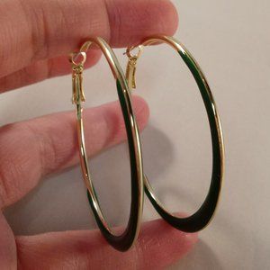 18K Yellow Gold Plated 925 Silver Emerald Green Enamel Hoop Earrings Party Gift